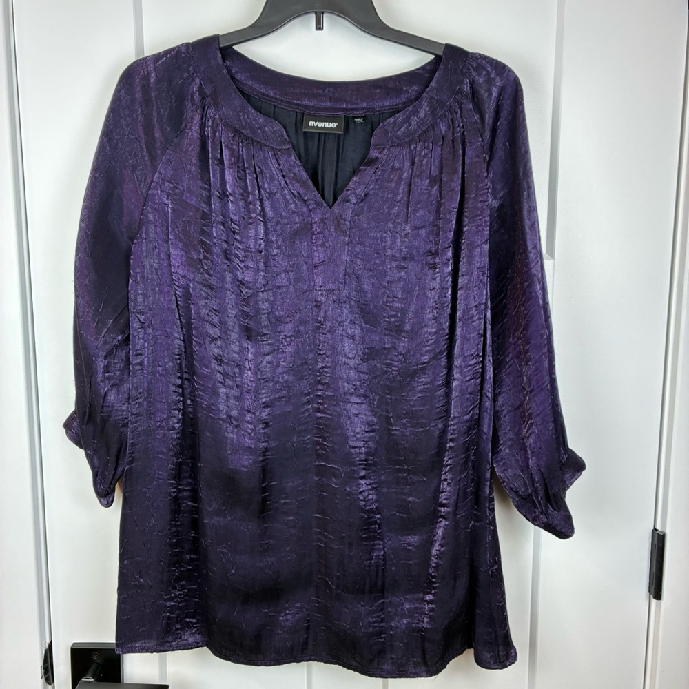 Avenue Women's Shimmery Purple Blouse Top Tunic Size 18/20  h